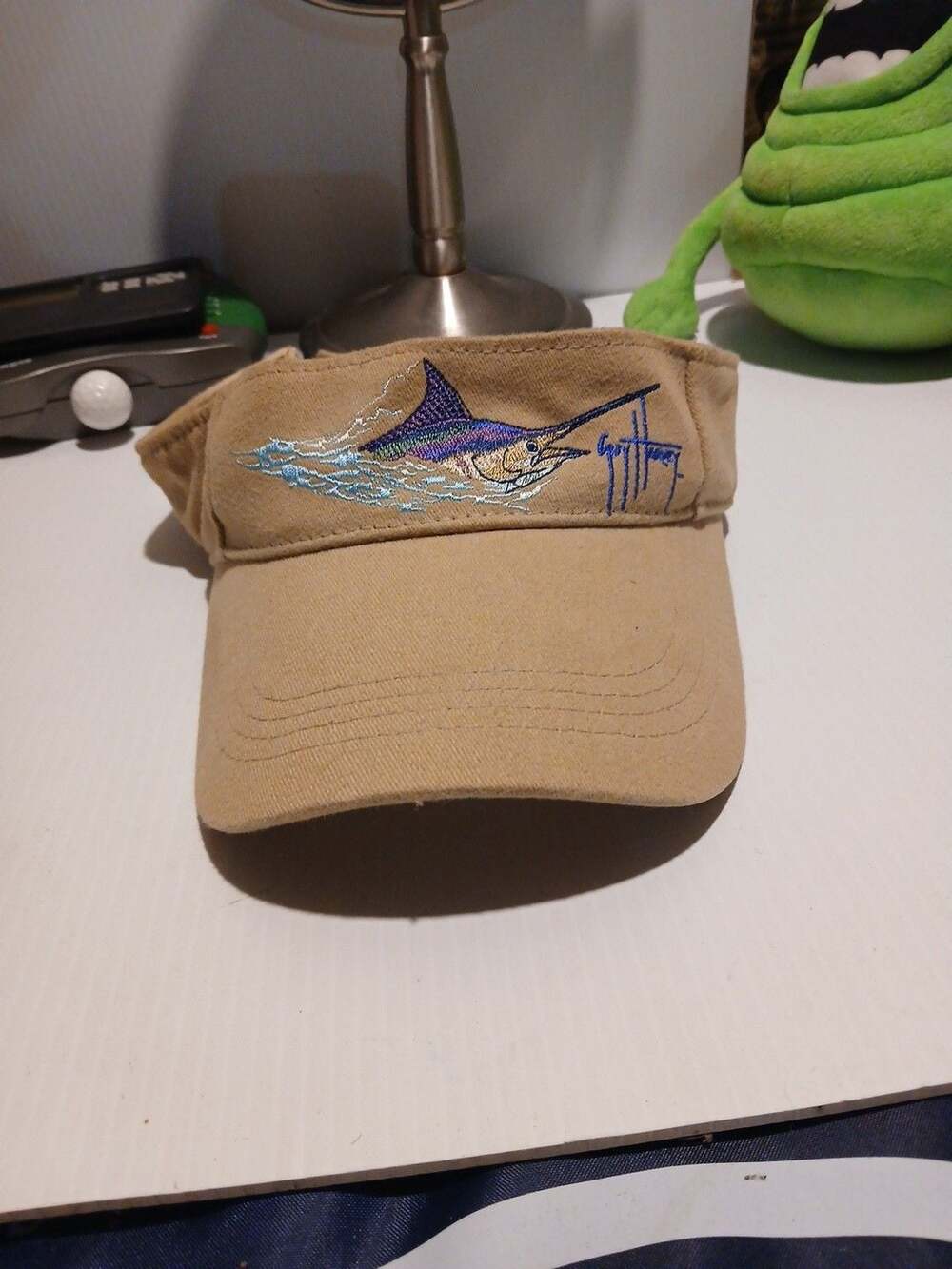 Guy Harvey Marlin Fish Visor One Size Fits All Khaki Cotton